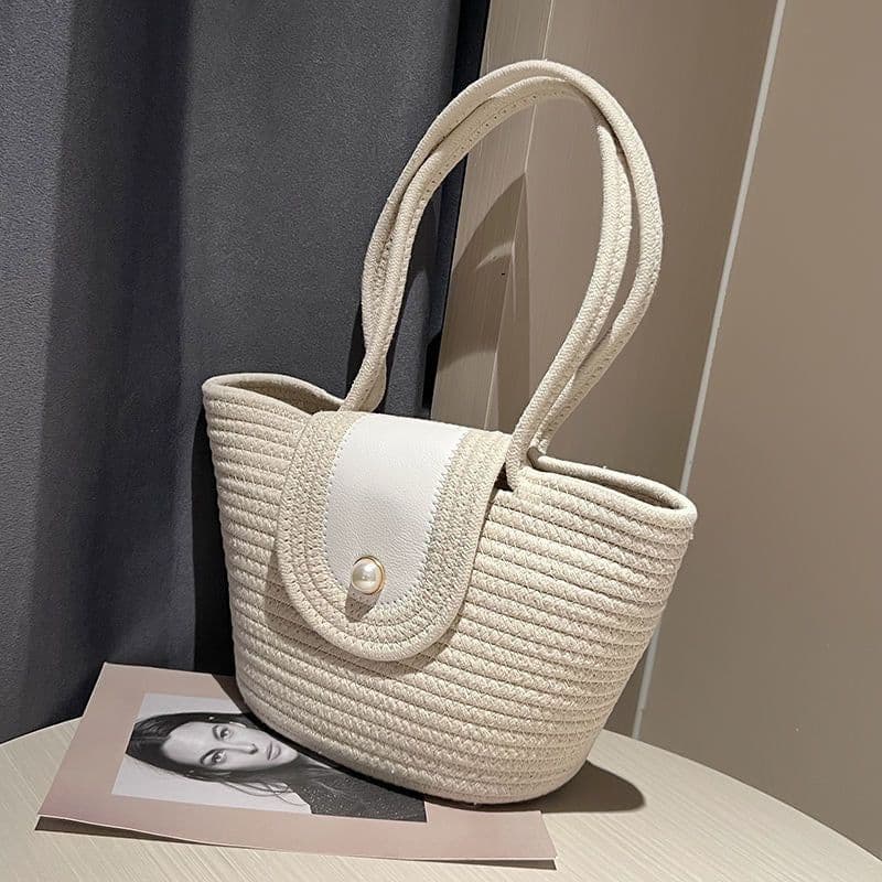 image-New Pearl Bag Large Capacity Cotton String Woven Handbag For Women
