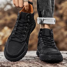 image-Men's Winter Fleece-lined High-top Leather Shoes