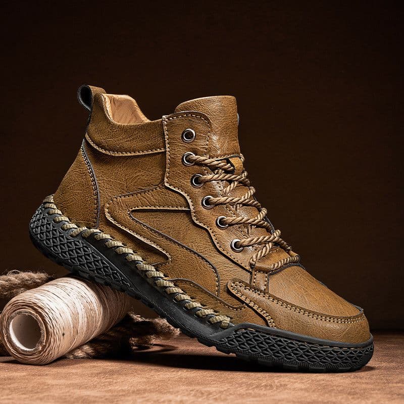 image-Men's Winter Fleece-lined High-top Leather Shoes