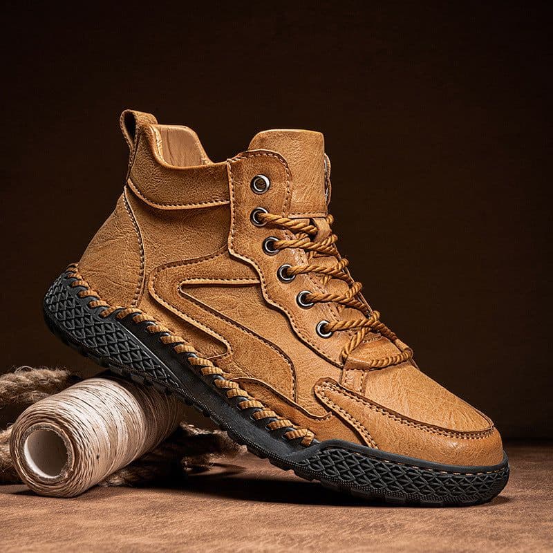 image-Men's Winter Fleece-lined High-top Leather Shoes