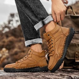 image-Men's Winter Fleece-lined High-top Leather Shoes