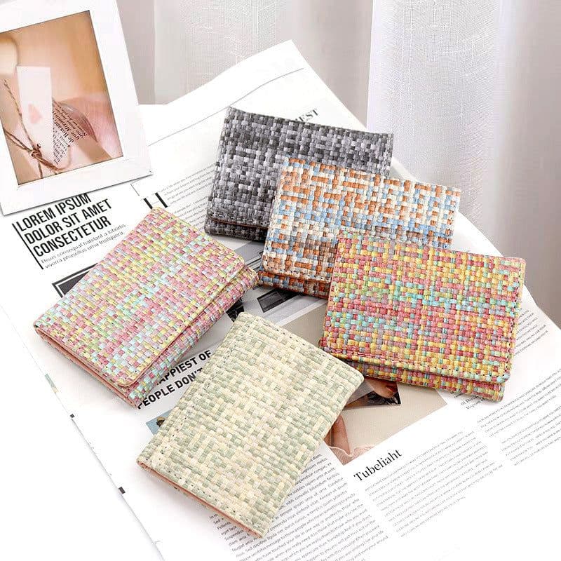 image-New Straw PU Folding Wallet Women's Mini Ultra-thin Fashion All-matching