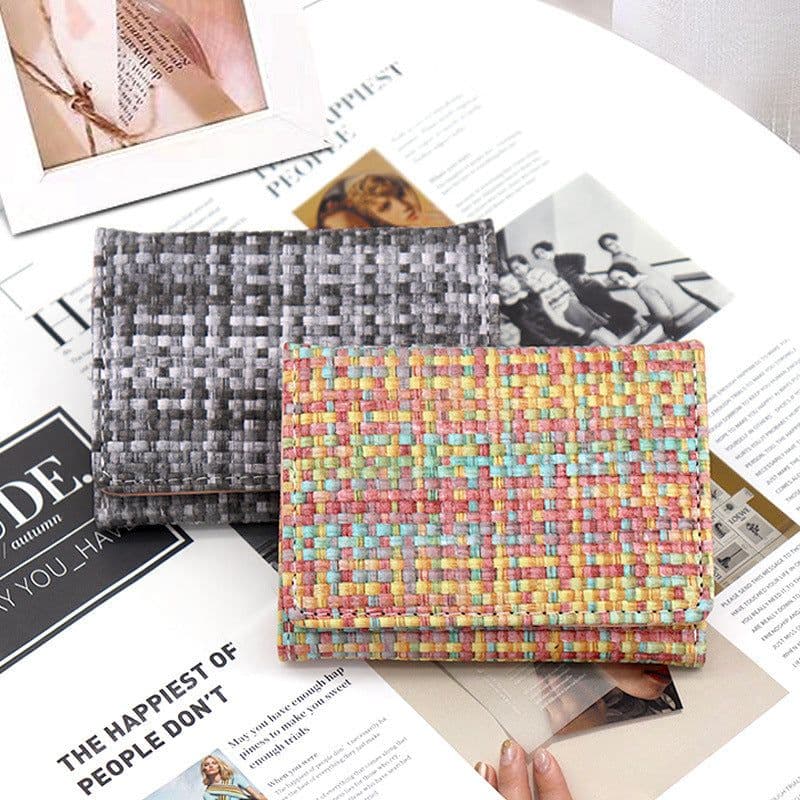 image-New Straw PU Folding Wallet Women's Mini Ultra-thin Fashion All-matching