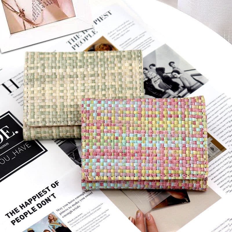 image-New Straw PU Folding Wallet Women's Mini Ultra-thin Fashion All-matching