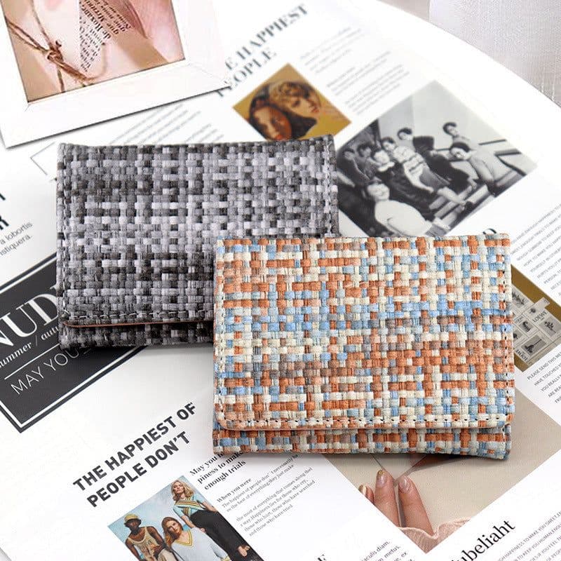 image-New Straw PU Folding Wallet Women's Mini Ultra-thin Fashion All-matching