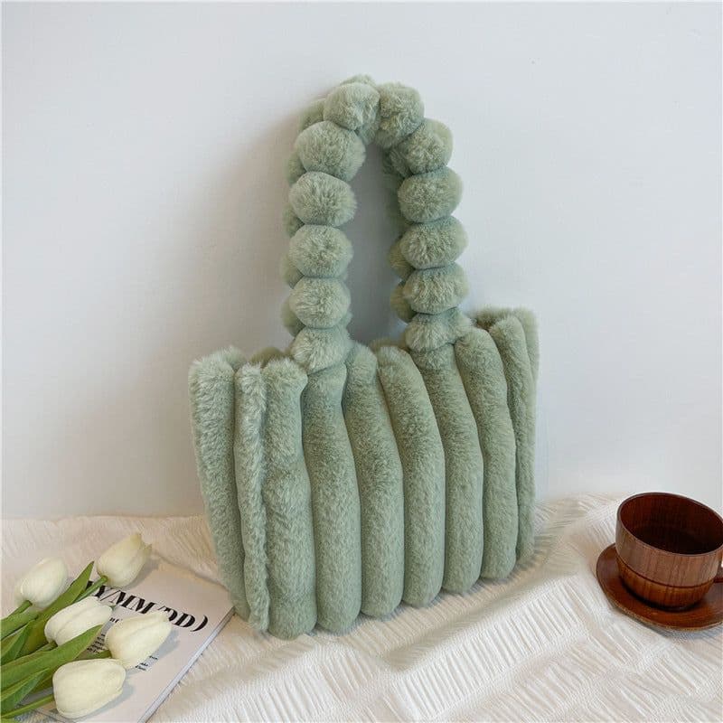 image-New Fashion One Shoulder Underarm Large Capacity Portable Plush Bag Women