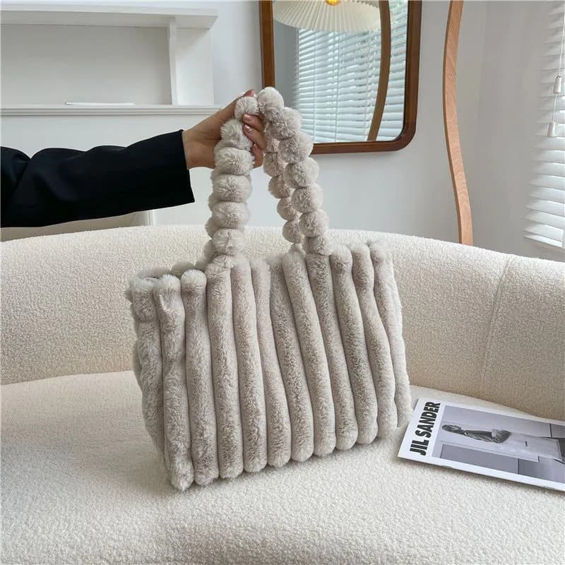 image-New Fashion One Shoulder Underarm Large Capacity Portable Plush Bag Women
