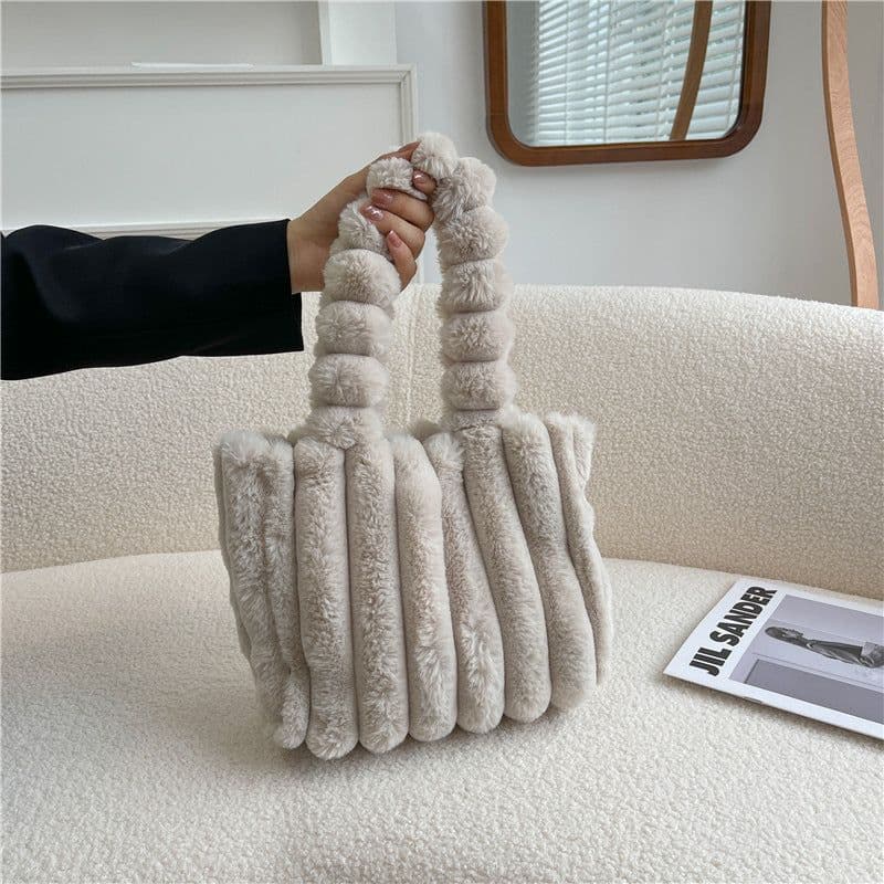 image-New Fashion One Shoulder Underarm Large Capacity Portable Plush Bag Women