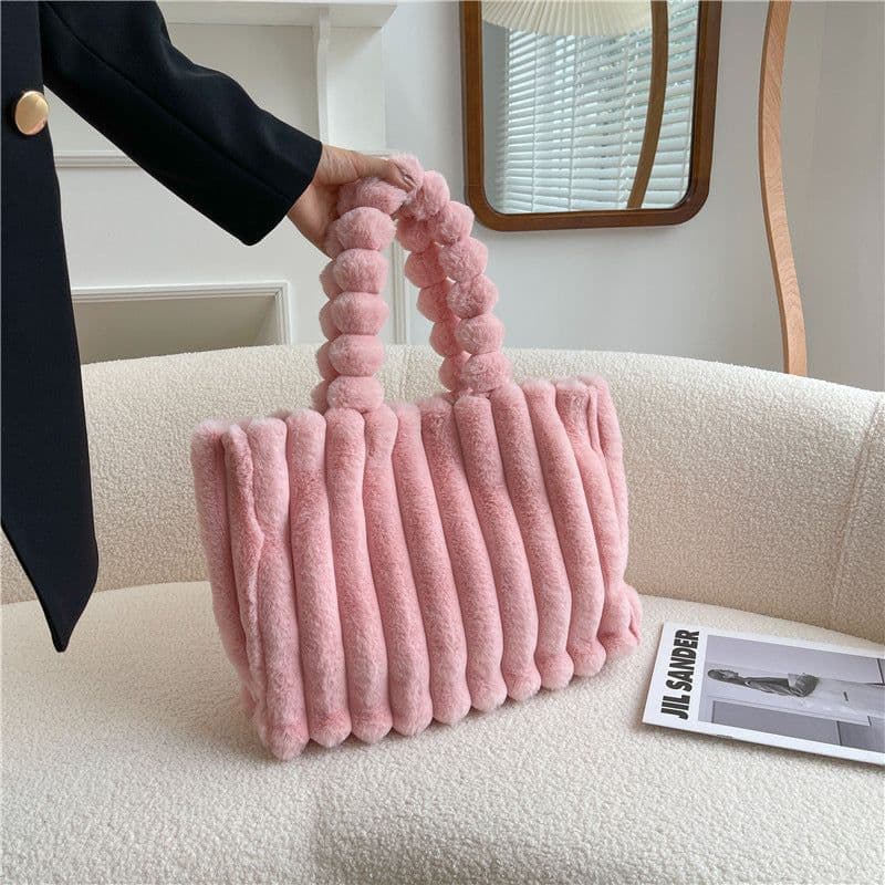image-New Fashion One Shoulder Underarm Large Capacity Portable Plush Bag Women
