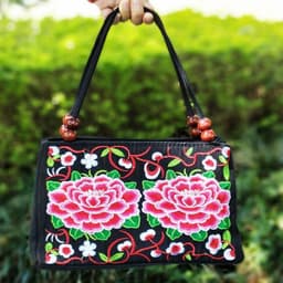 image-Women's Ethnic Style Double Sided Embroidery Handbag
