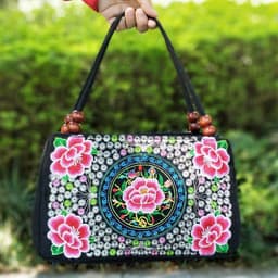 image-Women's Ethnic Style Double Sided Embroidery Handbag