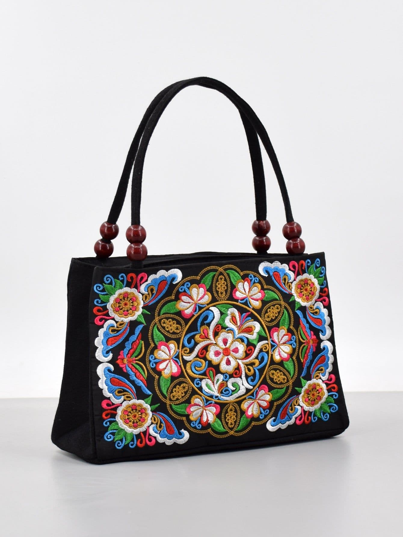 image-Women's Ethnic Style Double Sided Embroidery Handbag