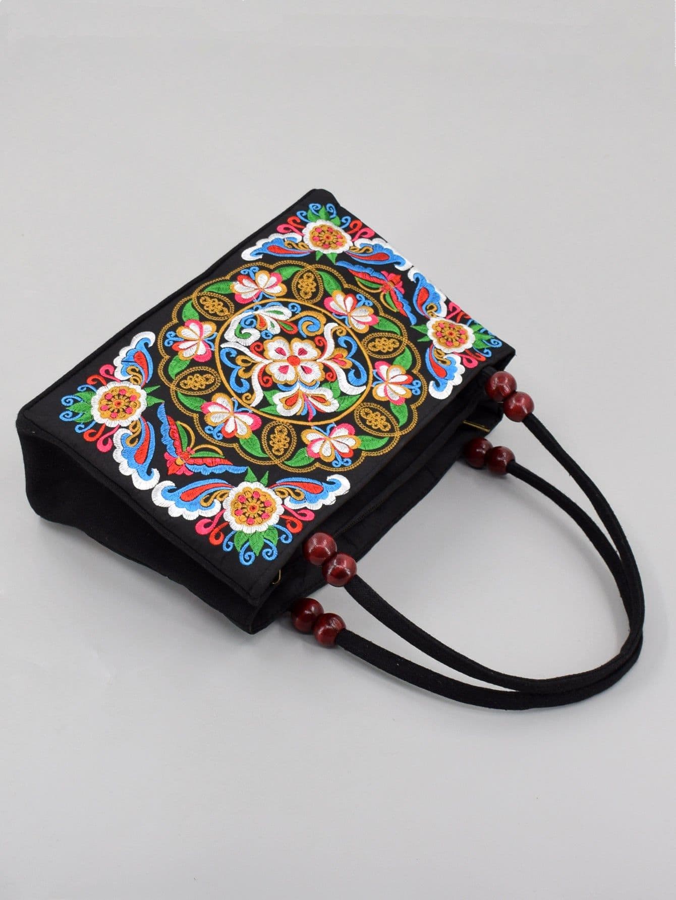image-Women's Ethnic Style Double Sided Embroidery Handbag