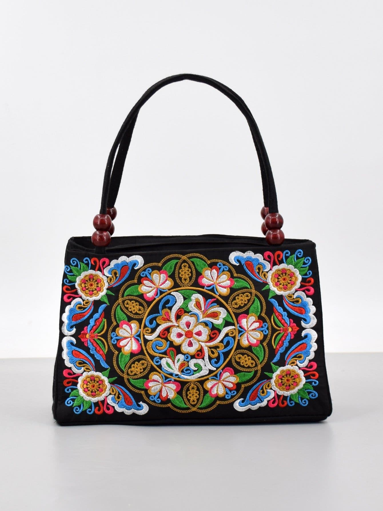 image-Women's Ethnic Style Double Sided Embroidery Handbag