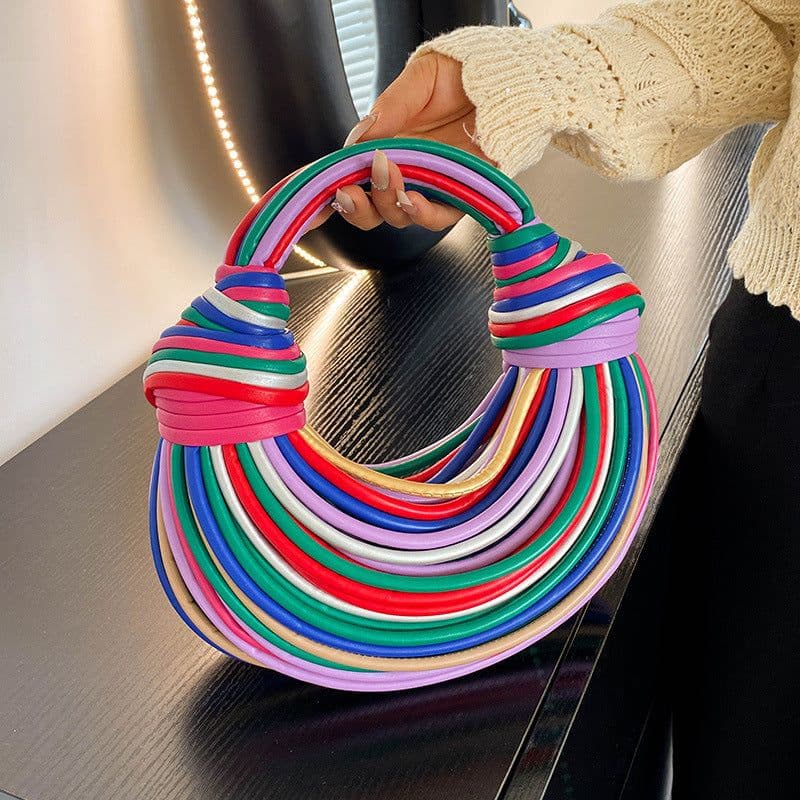image-Personalized Noodle Weaving Fashion Candy Color Ladies Hand Bag