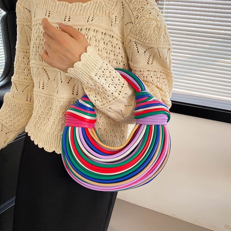 image-Personalized Noodle Weaving Fashion Candy Color Ladies Hand Bag