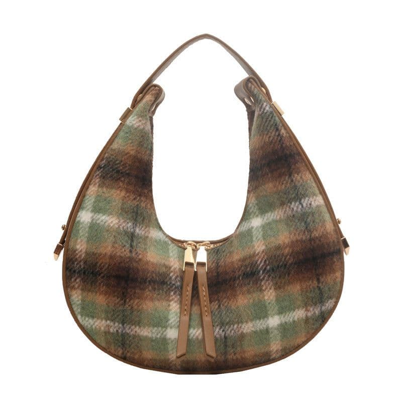 image-Women's Fashion Color Contrast Plaid Retro Hand Carrying Dumpling Bag