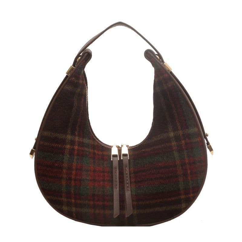 image-Women's Fashion Color Contrast Plaid Retro Hand Carrying Dumpling Bag