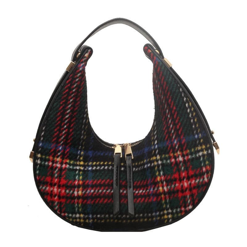 image-Women's Fashion Color Contrast Plaid Retro Hand Carrying Dumpling Bag
