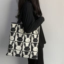 image-Cute Rabbit New Canvas Bag Women's Shoulder Large Capacity