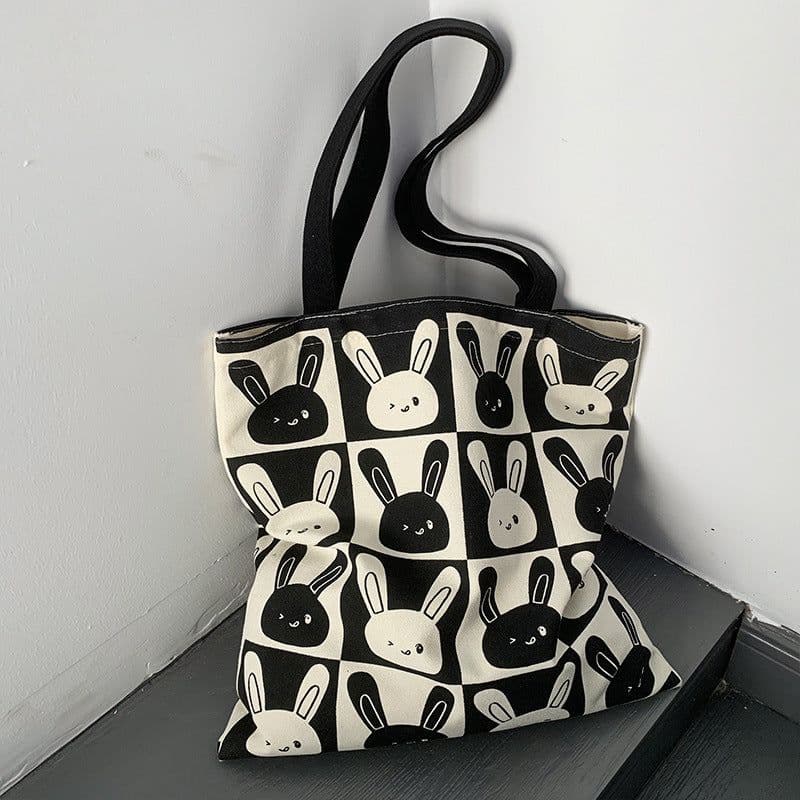 image-Cute Rabbit New Canvas Bag Women's Shoulder Large Capacity