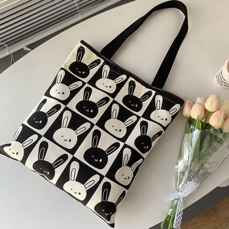 image-Cute Rabbit New Canvas Bag Women's Shoulder Large Capacity