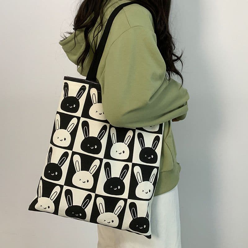 image-Cute Rabbit New Canvas Bag Women's Shoulder Large Capacity