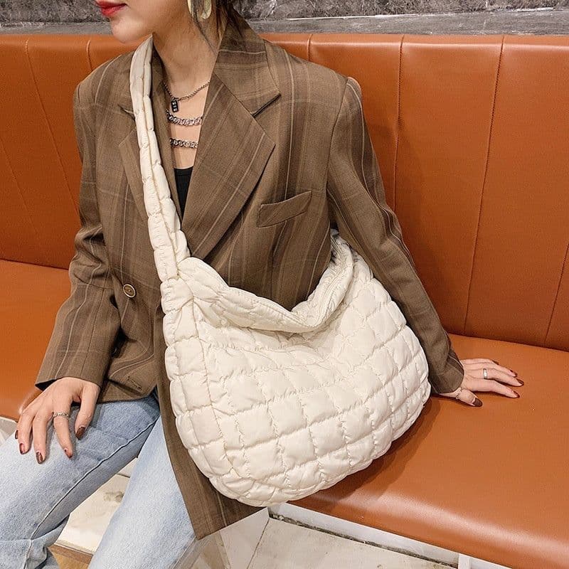 image-Single Shoulder Crossbody Autumn And Winter New Plaid Down Tote Bag