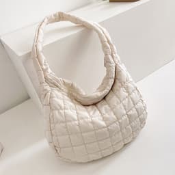 image-Single Shoulder Crossbody Autumn And Winter New Plaid Down Tote Bag