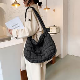 image-Single Shoulder Crossbody Autumn And Winter New Plaid Down Tote Bag