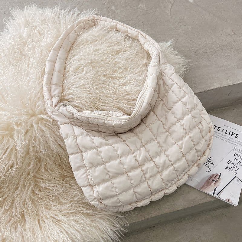 image-Single Shoulder Crossbody Autumn And Winter New Plaid Down Tote Bag