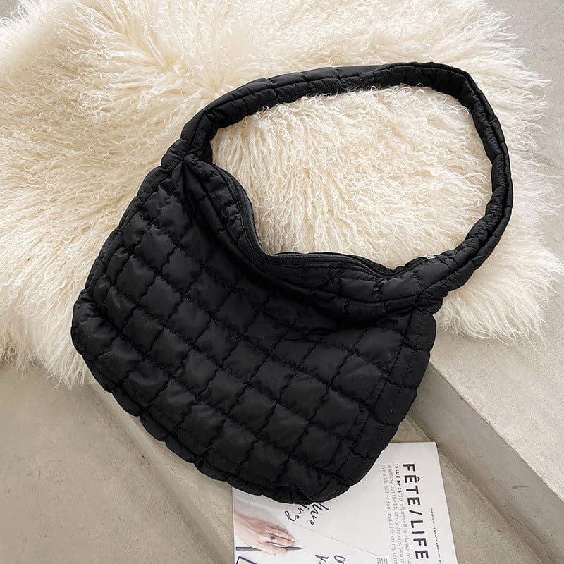 image-Single Shoulder Crossbody Autumn And Winter New Plaid Down Tote Bag