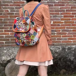 image-Women's Fashion Casual Rhombus Color Matching Leather Backpack
