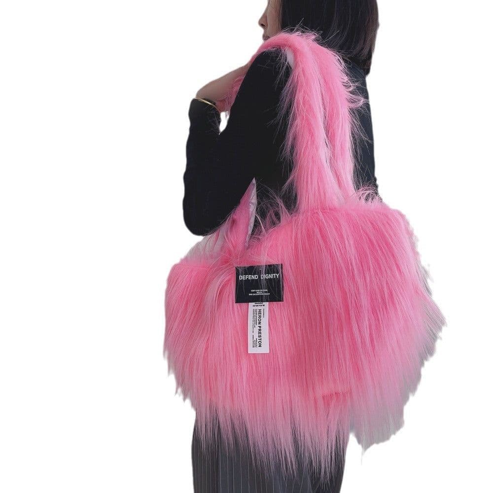 image-Women's Fashion Solid Color Long Hair Large Capacity Shoulder Bag