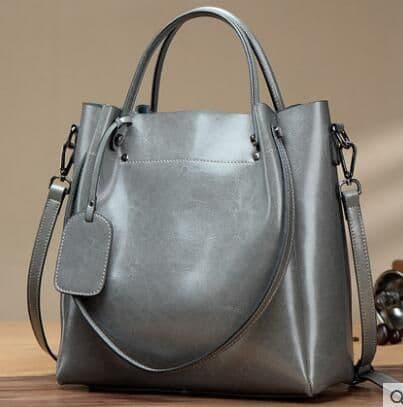 image-Women's Fashion Simple Portable Oil Wax Cattle Leather Bag