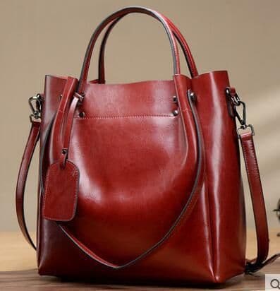 image-Women's Fashion Simple Portable Oil Wax Cattle Leather Bag