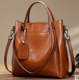 image-Women's Fashion Simple Portable Oil Wax Cattle Leather Bag