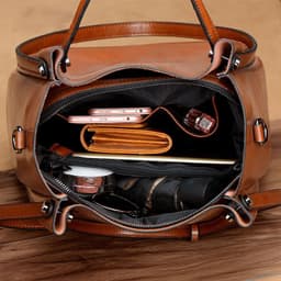 image-Women's Fashion Simple Portable Oil Wax Cattle Leather Bag