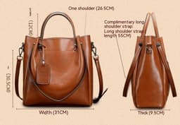 image-Women's Fashion Simple Portable Oil Wax Cattle Leather Bag
