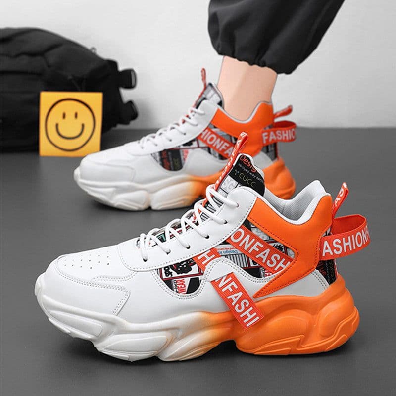 image-Men's High-top Sports Shoes New Fashion Colorblock Lace-up Casual Sneakers Breathable Versatile Running Basketball Trainers Shoes