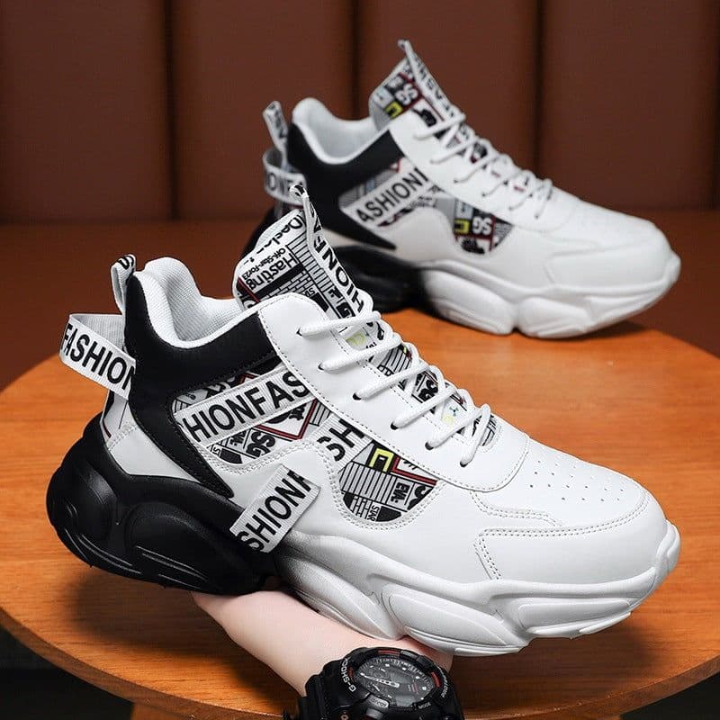 image-Men's High-top Sports Shoes New Fashion Colorblock Lace-up Casual Sneakers Breathable Versatile Running Basketball Trainers Shoes