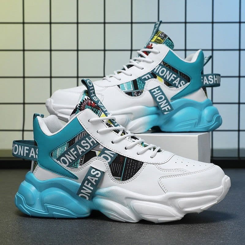 image-Men's High-top Sports Shoes New Fashion Colorblock Lace-up Casual Sneakers Breathable Versatile Running Basketball Trainers Shoes