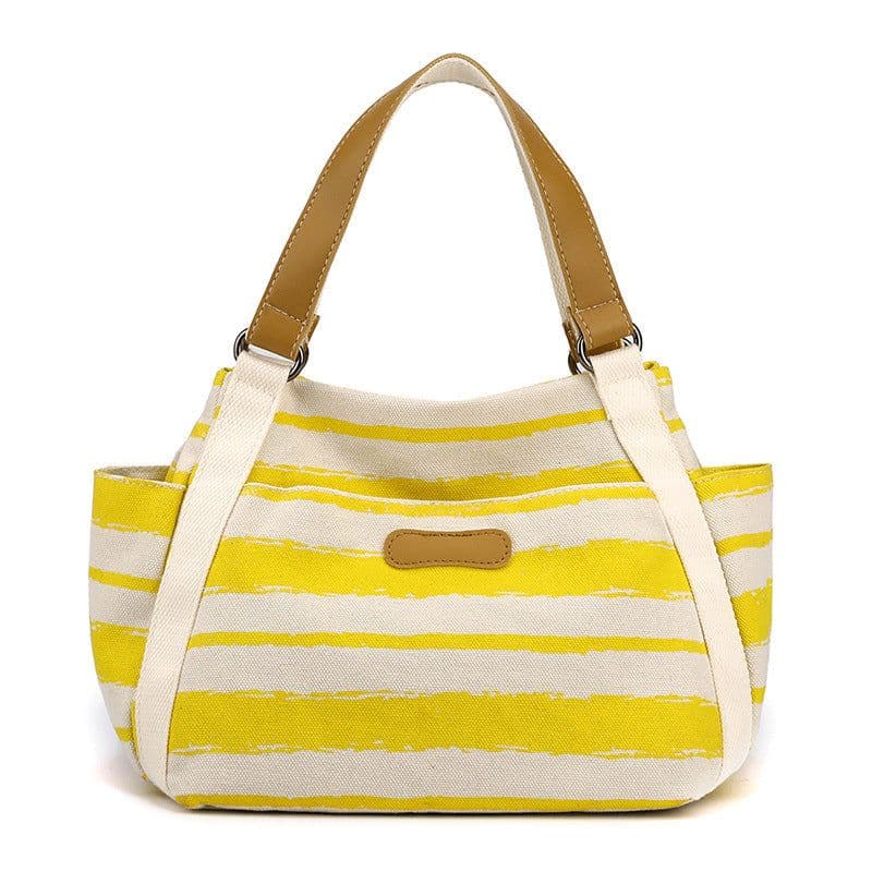 image-Outdoor Fashion Canvas Large Capacity Striped One-shoulder Storage Handbag