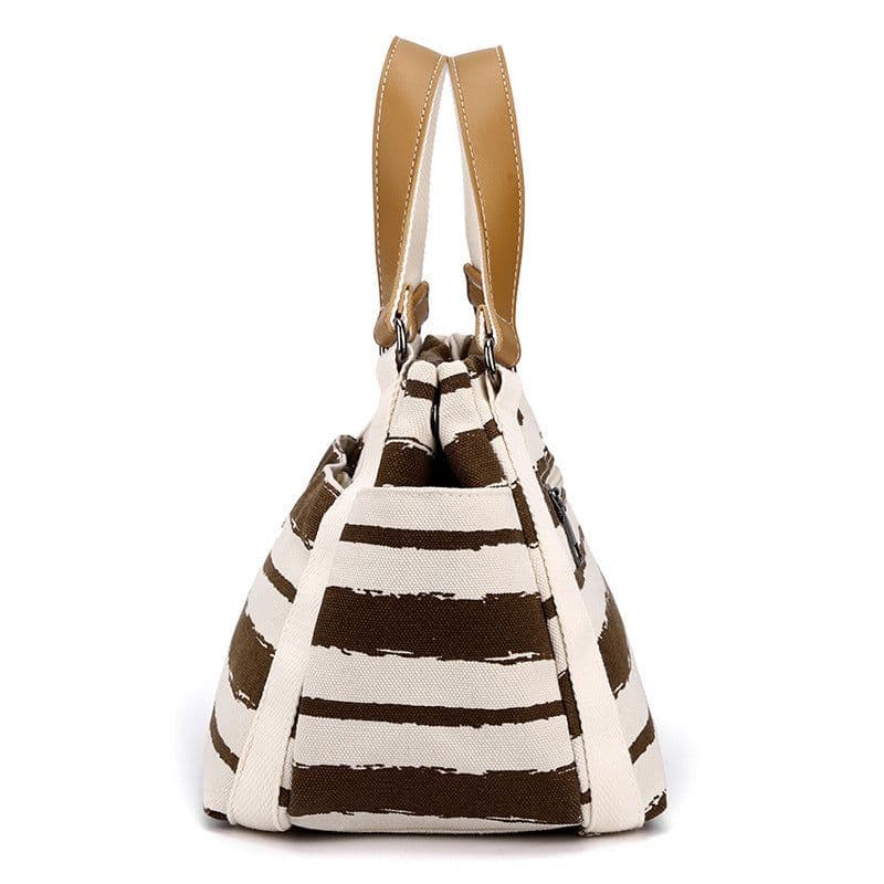 image-Outdoor Fashion Canvas Large Capacity Striped One-shoulder Storage Handbag