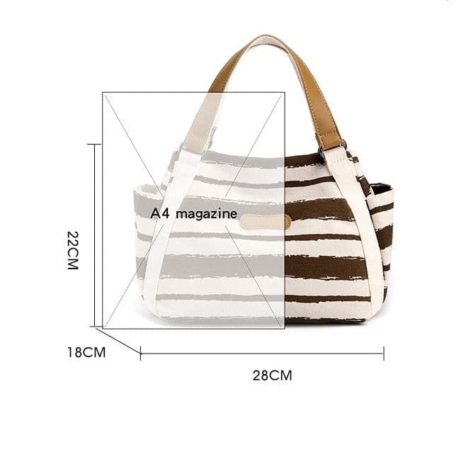 image-Outdoor Fashion Canvas Large Capacity Striped One-shoulder Storage Handbag
