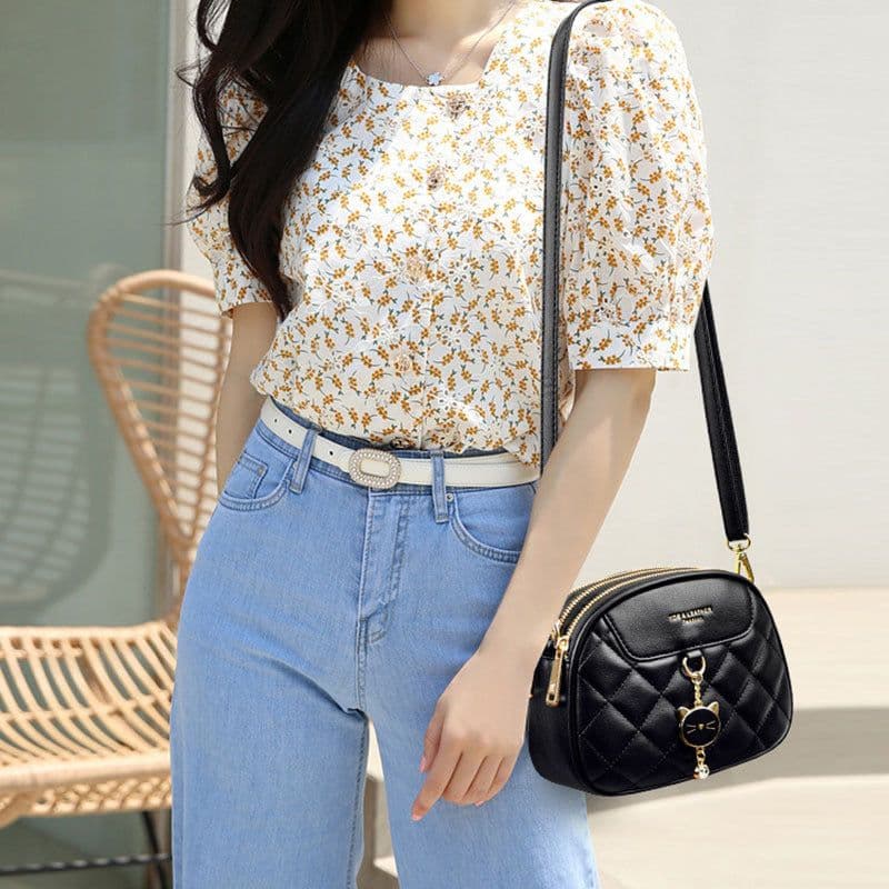 image-Fashion Small Square Bag Three-layer Large Capacity All-match Shoulder Messenger Bag