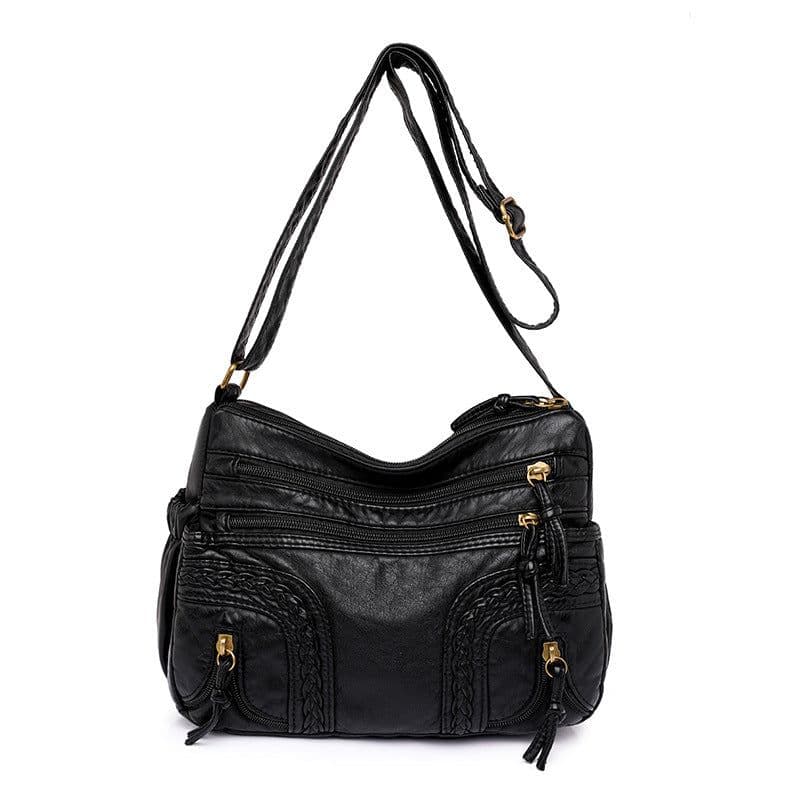 image-Women's Retro Fashionable Washed Leather Woven Shoulder Messenger Bag