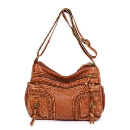 image-Women's Retro Fashionable Washed Leather Woven Shoulder Messenger Bag