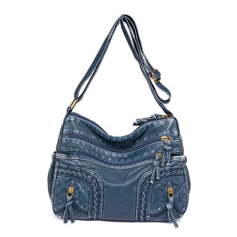 image-Women's Retro Fashionable Washed Leather Woven Shoulder Messenger Bag