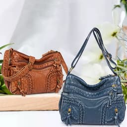 image-Women's Retro Fashionable Washed Leather Woven Shoulder Messenger Bag